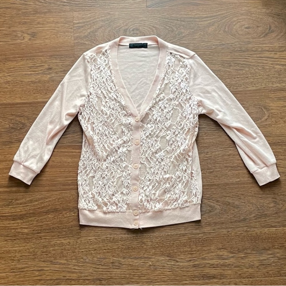 Light Pink Lace Cardigan with 3/4 Sleeves / Spoiled / Size Medium